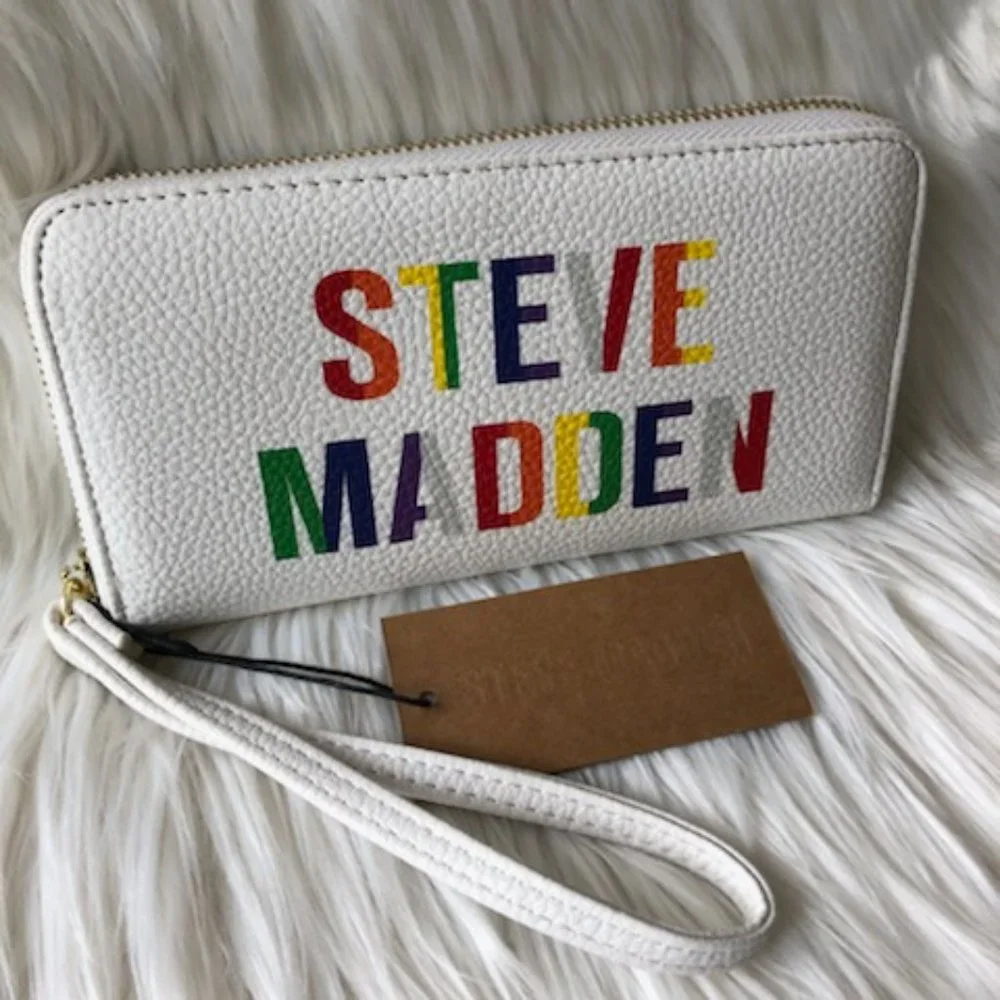 Steve Madden White w/ Rainbow Logo Wristlet Wallet